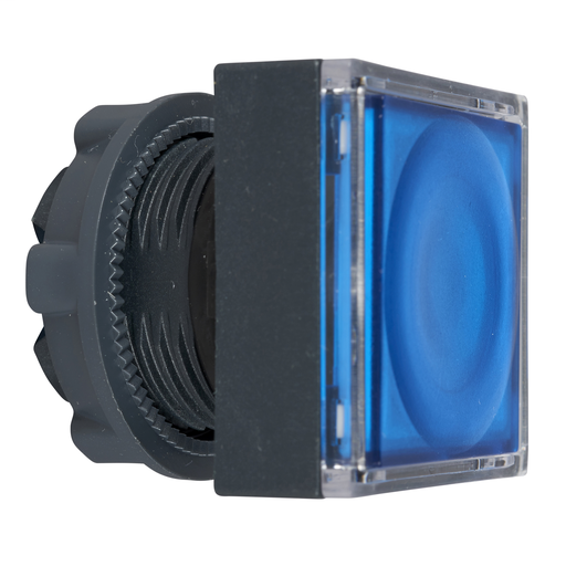 Blue square flush illum pushbutton head Ø22 spring return for integral LED