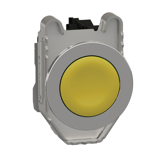 Push button flush mounted, metal, yellow, Ø30, spring return, unmarked, 1 NC