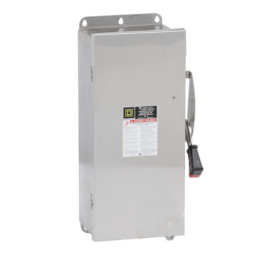 Safety switch, heavy duty, fusible, 100A, 3 poles, 100 hp, 600 VAC/DC, NEMA 4, 4X, 5, 304 steel