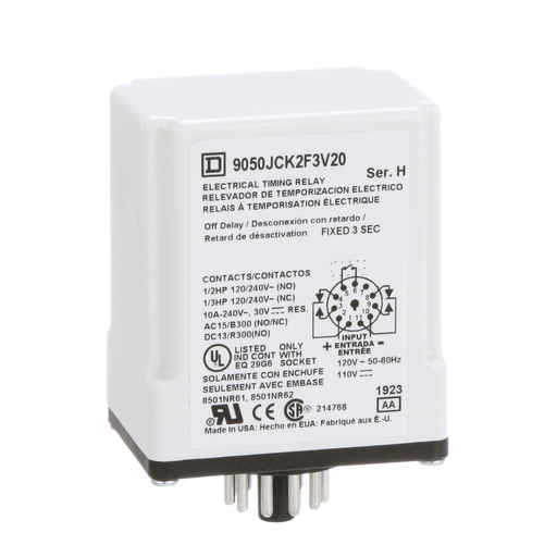 Plug In Timer, off delay, 3 seconds fixed, 120 VAC 110 VDC