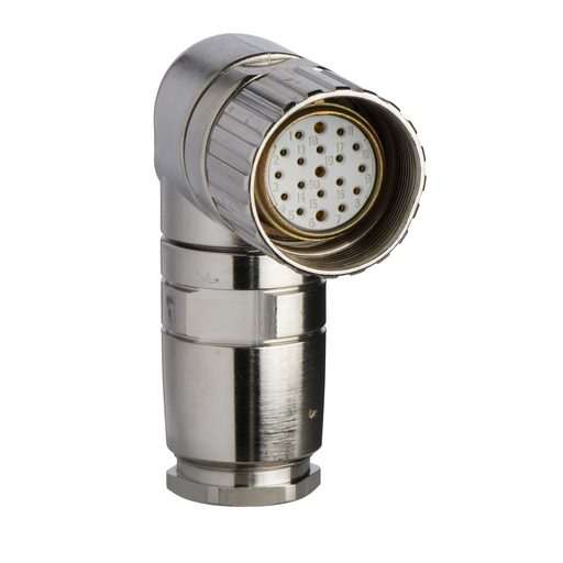 Female, M23, 19-pin, elbowed connector – cable gland Pg 13.5