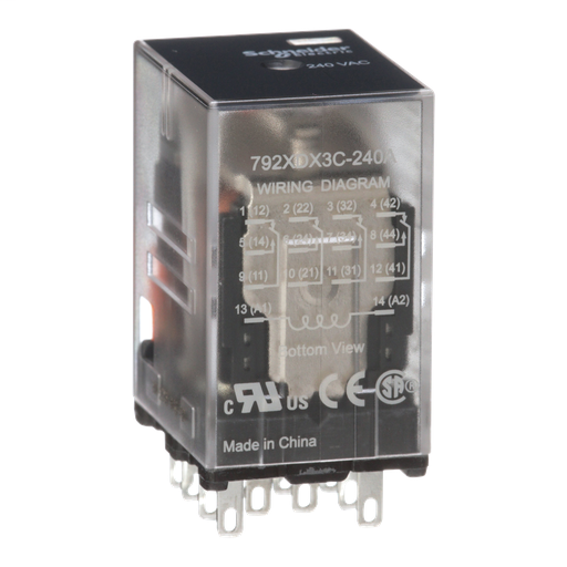 Power relay, Legacy, 4PDT, 3A, 240 VAC, low level bifurcated contacts, clear cover