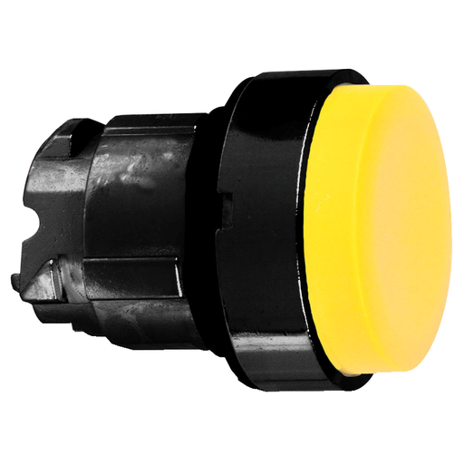 Yellow projecting pushbutton head Ø22 spring return unmarked