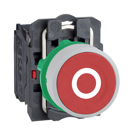 Red flush pushbutton white marked “O” 1NC screw clam cp white