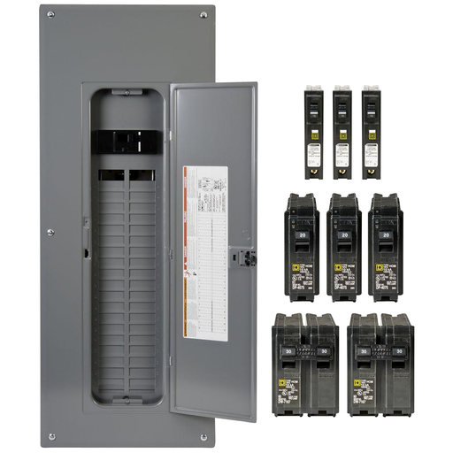Load center, Homeline, 1 phase, 40 spaces, 80 circuits, 200A convertible main breaker, PoN, NEMA1, value pack