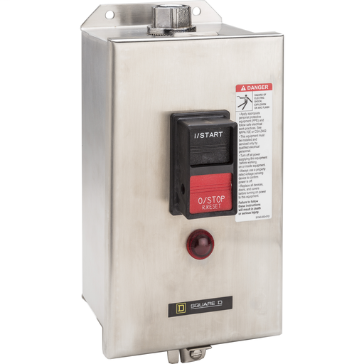 Manual Starter, integral horsepower, NEMA M0, 600VAC, 3 pole, 5 HP at 380/575VAC, three phase, red indicator, NEMA 4/4X