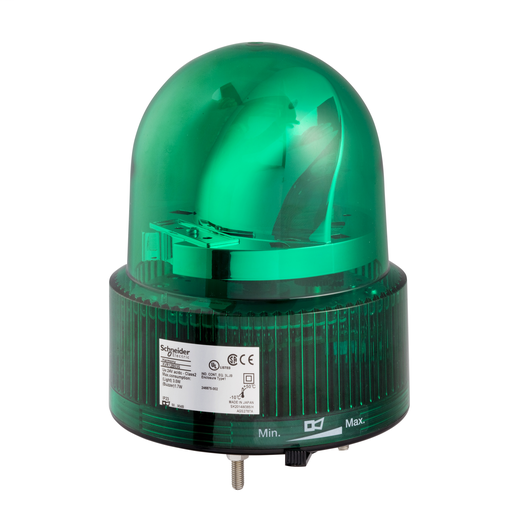 Rotating beacon, 120 mm, green, with buzzer 50…90 dB, 12 V AC DC