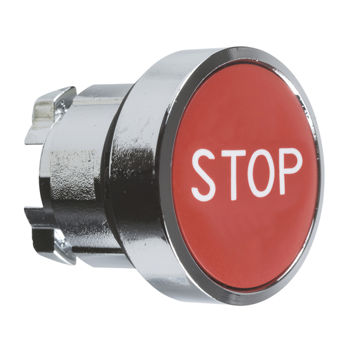 Red flush pushbutton head Ø22 spring return “STOP”
