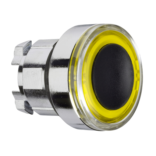 Yellow flush illuminated pushbutton head Ø22 spring return for integral LED