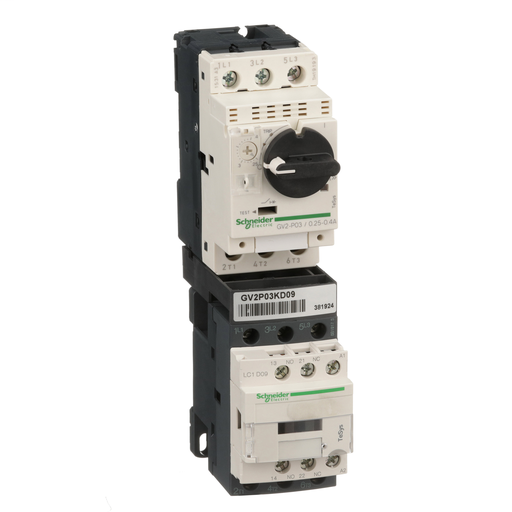 Motor Starter Kit, TeSys, LC1D09BL contactor, GV2P03 motor starter protector, 24 VDC coil, 0.25 to 0.40A trip