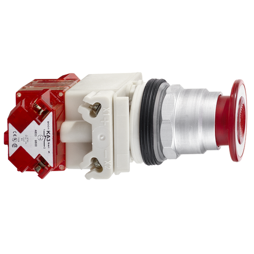 Red illuminated pushbutton Ø30 – mushroom head Ø41mm – 3 positions – 120V AC/DC