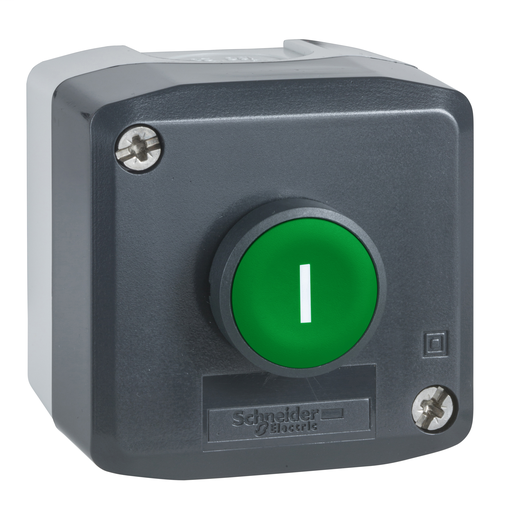 Dark grey station – 1 green flush pushbutton Ø22 spring return 1NO “I”