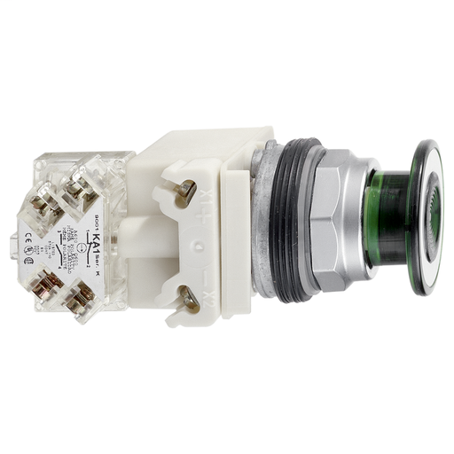 Illuminated pushbutton Ø30 – green – mushroom head Ø41mm- 2 positions- 48V AC/DC