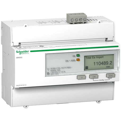 IEM3355 energy meter – 125 A – Modbus – 1 digital I – 1 digital O – multi-tariff – MID