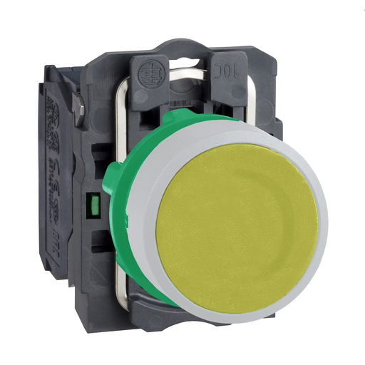 Yellow flush pushbutton 1NO screw clamp cp white