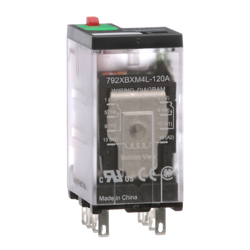 Power relay, Legacy, DPDT, 12A, 120 VAC, cover with locking push button and LED