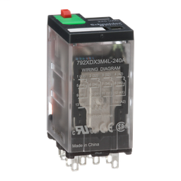 792XDX3M4L-240A - Power relay, Legacy, 4PDT, 3A, 240 VAC, cover with locking push button and LED