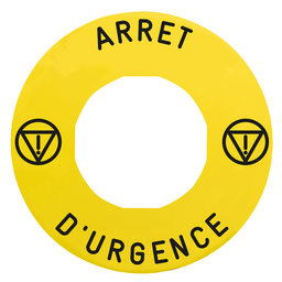 ZBY9130T - Legend holder Ø60 for emergency stop, plastic, yellow, for padlocking, marked ARRET D’URGENCE