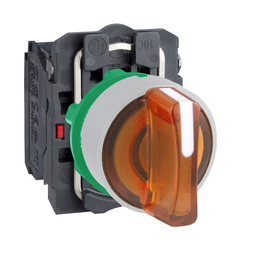 XB5AK135G5C1 - Yellow complete illum selector switch 3 pos stay put 120VAC 1NO+1NC cp white