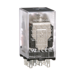 792XDX3C-24D - Power relay, Legacy, 4PDT, 3A, 24 VDC, low level bifurcated contacts, clear cover