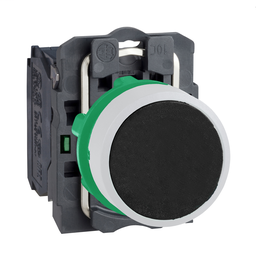 XB5AA21C1 - Black flush pushbutton 1NO screw clamp cp white