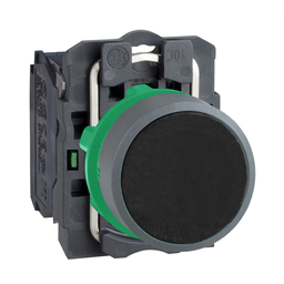 XB5AA21C0 - Black flush pushbutton 1NO screw clamp cp grey