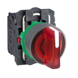 XB5AK134B5C0 - Red complete illum selector switch 3 pos stay put 24V AC/DC 1NO+1NC cp grey
