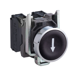 XB4BA3351 - Push button, metal, flush, black, Ø22, spring return, marked DOWN ARROW, 1 NO