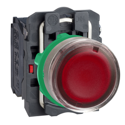 XB5AW34G5C0 - Red flush illum pushbutton with integral LED 120VAC cp grey