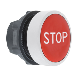 ZB5AA434C1 - Red flush pushbutton head white marked “STOP” cp white