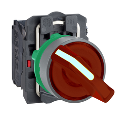 XB5AK124G5C0 - Red complete illum selector switch 2 pos stay put 120VAC 1NO+1NC cp grey