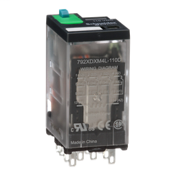 792XDXM4L-110D - Power relay, Legacy, 4PDT, 6A, 110 VDC, cover with locking push button and LED