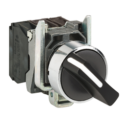 XB4BD41 - Selector switch, metal, black, Ø22, 3 positions, spring spring return, 1 NO