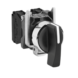 XB4BJ33 - Selector switch, metal, black Ø22, long handle, 3-positions, stay put, 2 NO