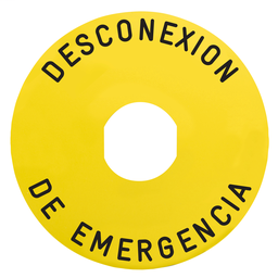 ZBY8660 - Marked legend Ø90 for emerg.switch. off INTERRUZIONE DI EMERGENZA/logo ISO13850