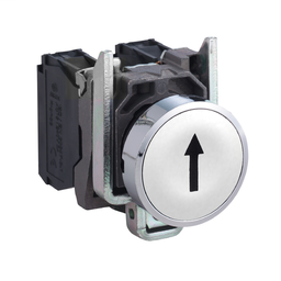 XB4BA3341 - Push button, metal, flush, white, Ø22, spring return, marked UP ARROW, 1 NO