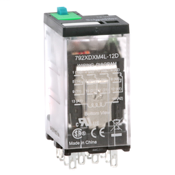 792XDXM4L-12D - Power relay, Legacy, 4PDT, 6A, 12 VDC, cover with locking push button and LED