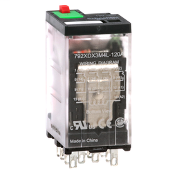 792XDX3M4L-120A - Power relay, Legacy, 4PDT, 3A, 120 VAC, cover with locking push button and LED