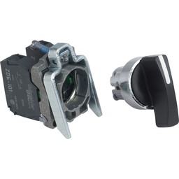 XB4BJ53 - Selector switch, metal, black, Ø22, long handle, 3 positions, spring return to center, 2 NO