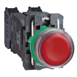 XB5AW3435 - Red flush complete illum pushbutton Ø22 spring return 1NO+1NC 110…120V