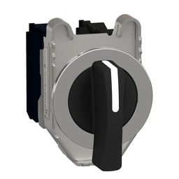 XB4FJ53 - Selector switch flush mounted, metal, black, Ø30, long handle, 3 positions, spring return to center, 2 NO