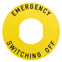 ZBY9360 - Marked legend Ø60 for emerg. switch. off -EMERGENCY SWITCHING OFF/logo ISO13850