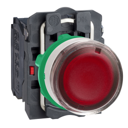 XB5AW34G5C1 - Red flush illum pushbutton with integral LED 120VAC cp white