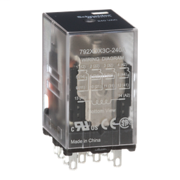 792XDX3C-240A - Power relay, Legacy, 4PDT, 3A, 240 VAC, low level bifurcated contacts, clear cover