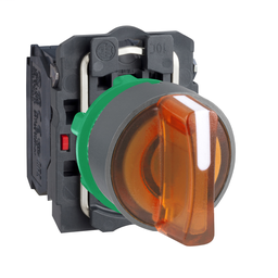 XB5AK135G5C0 - Yellow complete illum selector switch 3 pos stay put 120VAC 1NO+1NC cp grey