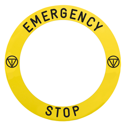 ZBY8L330 - Legend plate Ø90 specific for ill. e.stop text EMERGENCY STOP with logo