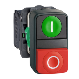 XB5AL734155 - Black flush/red projecting double-headed pushbutton Ø22 with marking