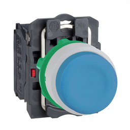XB5AP61C1 - Blue projecting pushbutton with clear boot 1NO screw clampr cp white