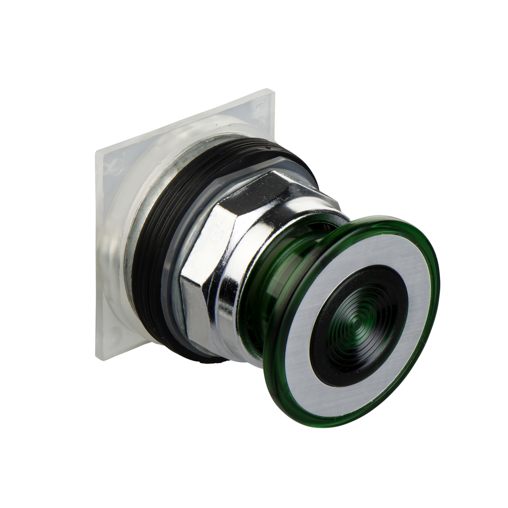 Product image for Square D 9001KR9P35G 30 mm Green Body Metal Bezel 2-Position Mushroom Illuminated Push Button Operator