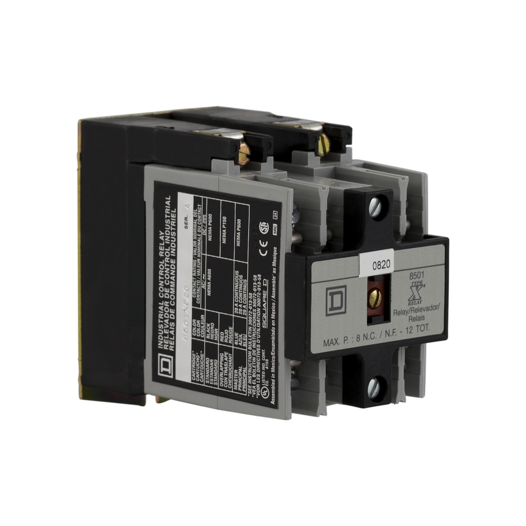 Product image for Square D 8501XO20XLV01 24 VAC 10/5 Amp 2-Pole 2NO Panel Mount AC Operated/Mechanically Latched Latching Relay
